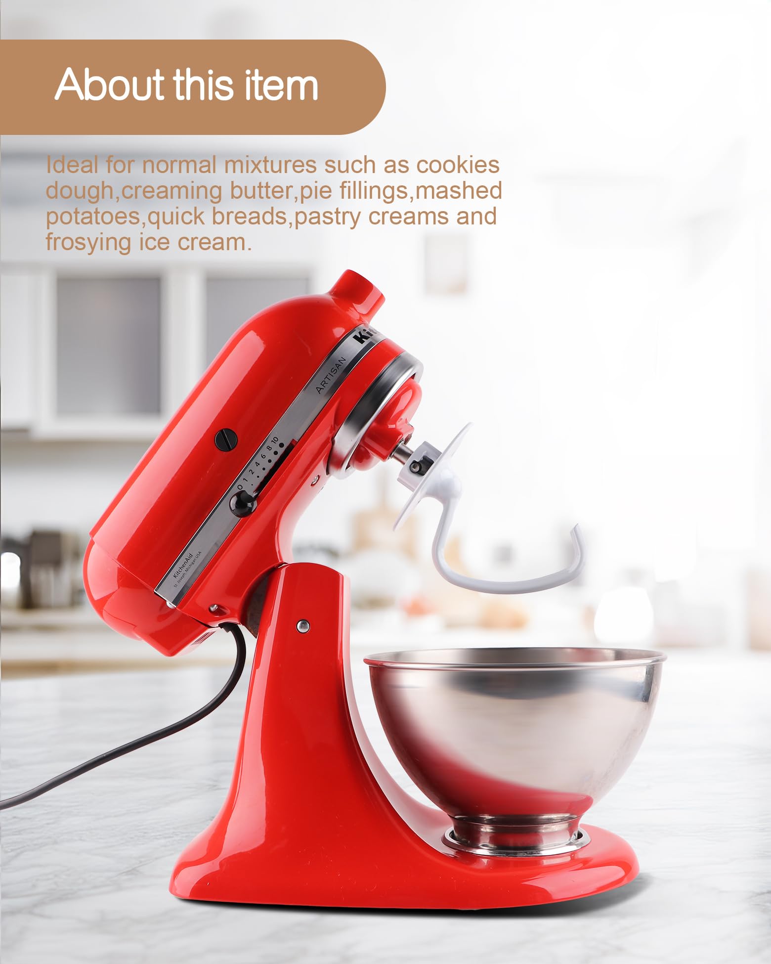 MEET JUICE gancho masa forma C, duradero para uso frecuente en KitchenAid