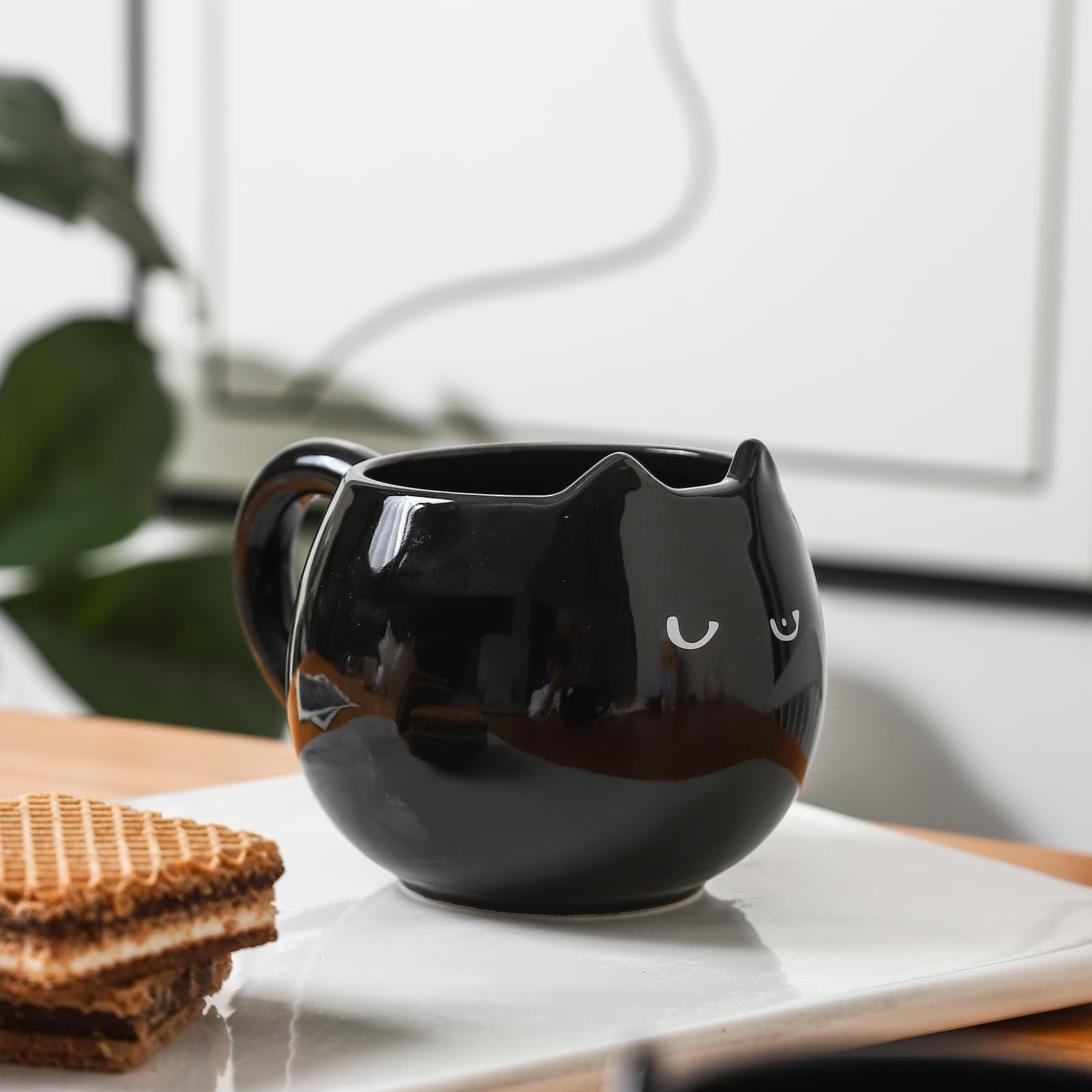 Meetbees taza gato negro diseño adorable, perfecto para la oficina.