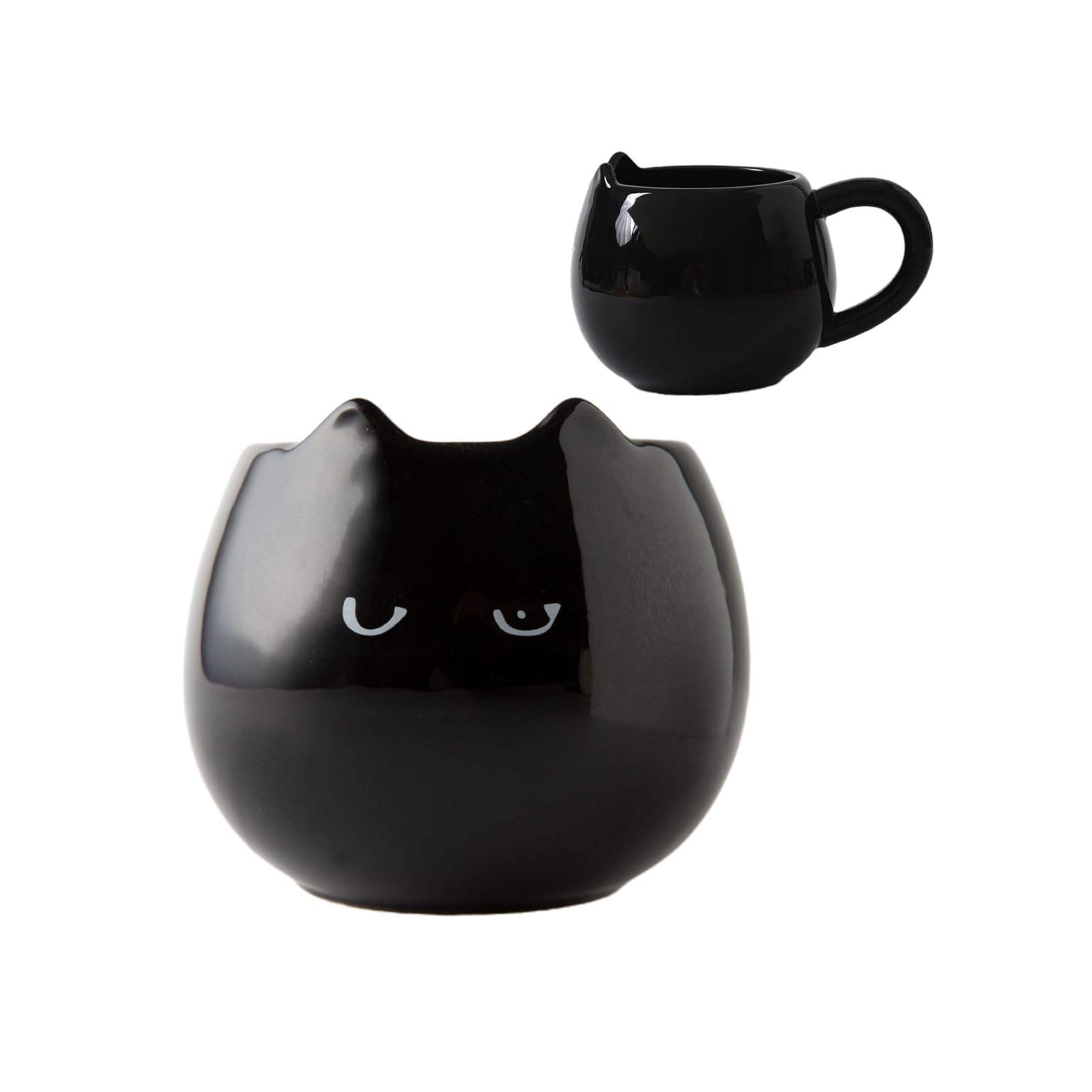 Meetbees taza gato negro con ojo asomado, ideal para café diario.