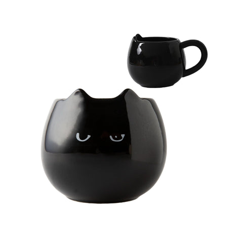 Meetbees taza gato negro con ojo asomado, ideal para café diario.