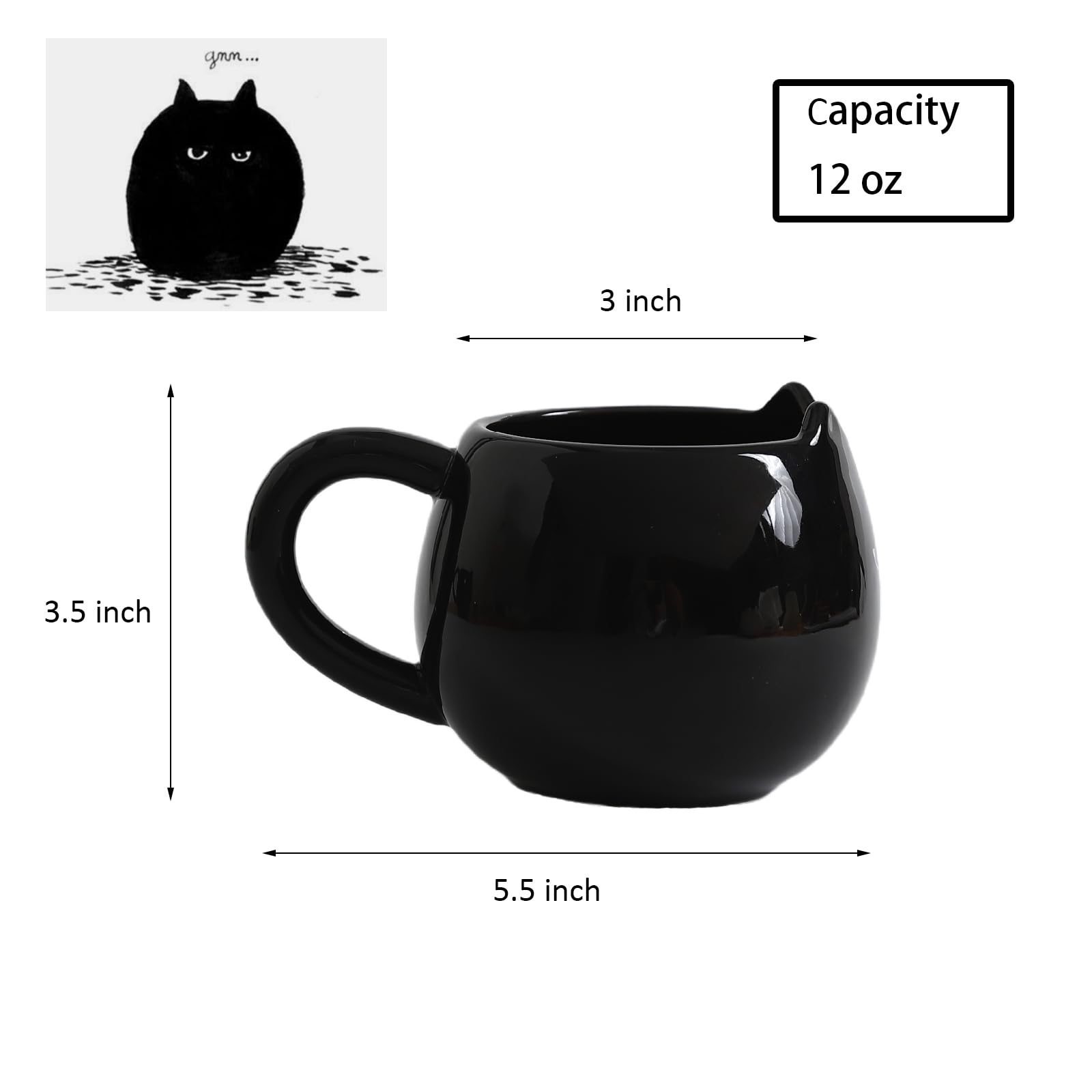 Meetbees taza negro con orejas en el borde, cómoda al tacto.