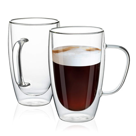 MEWAY tazas de vidrio doble pared en 16 oz, ideales para café o té.