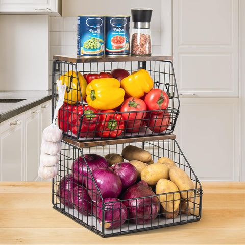 Cesta MEFIRT para frutas en pared con tapa de madera, ahorro de espacio y acceso rápido