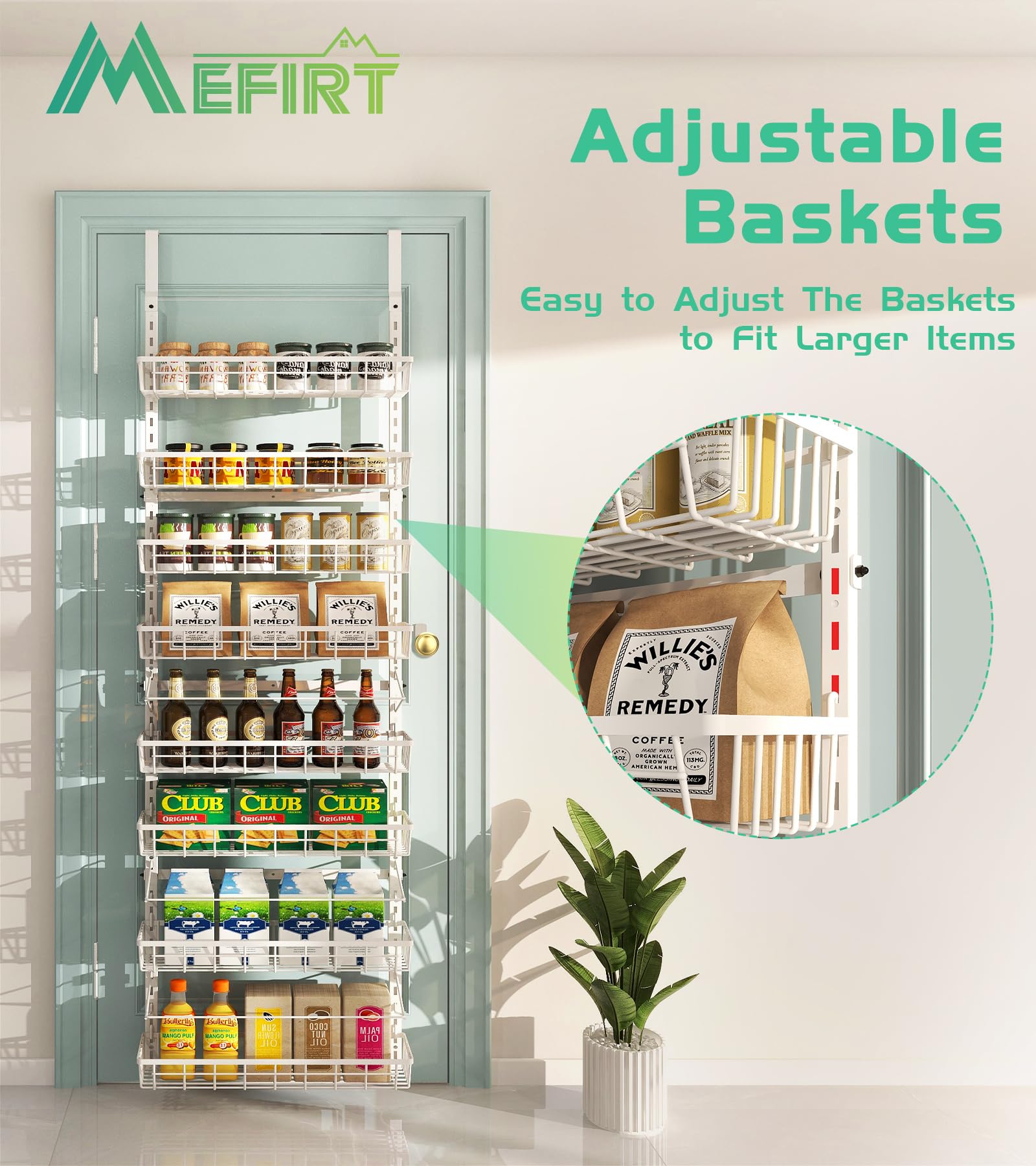 Mefirt organizador puerta con cestas ajustables mantiene orden.