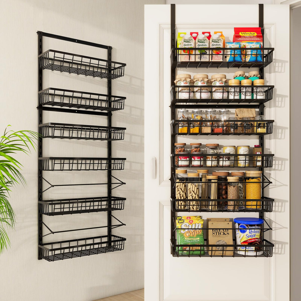 Mefirt organizador para puerta con seis bandejas, almacenamiento práctico.