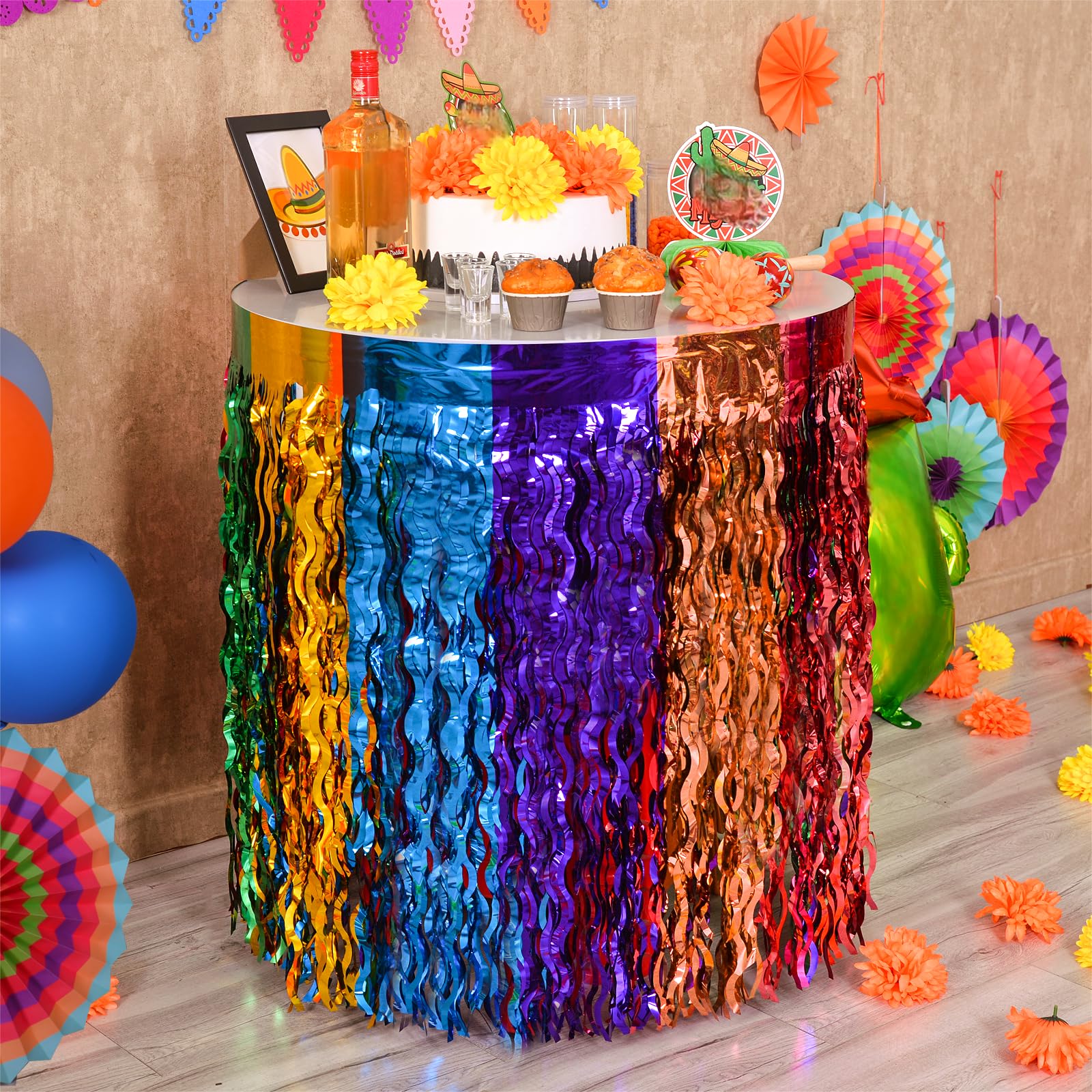 Mega-L Fiesta conjunto de dos faldas de mesa en onda con instalación rápida.