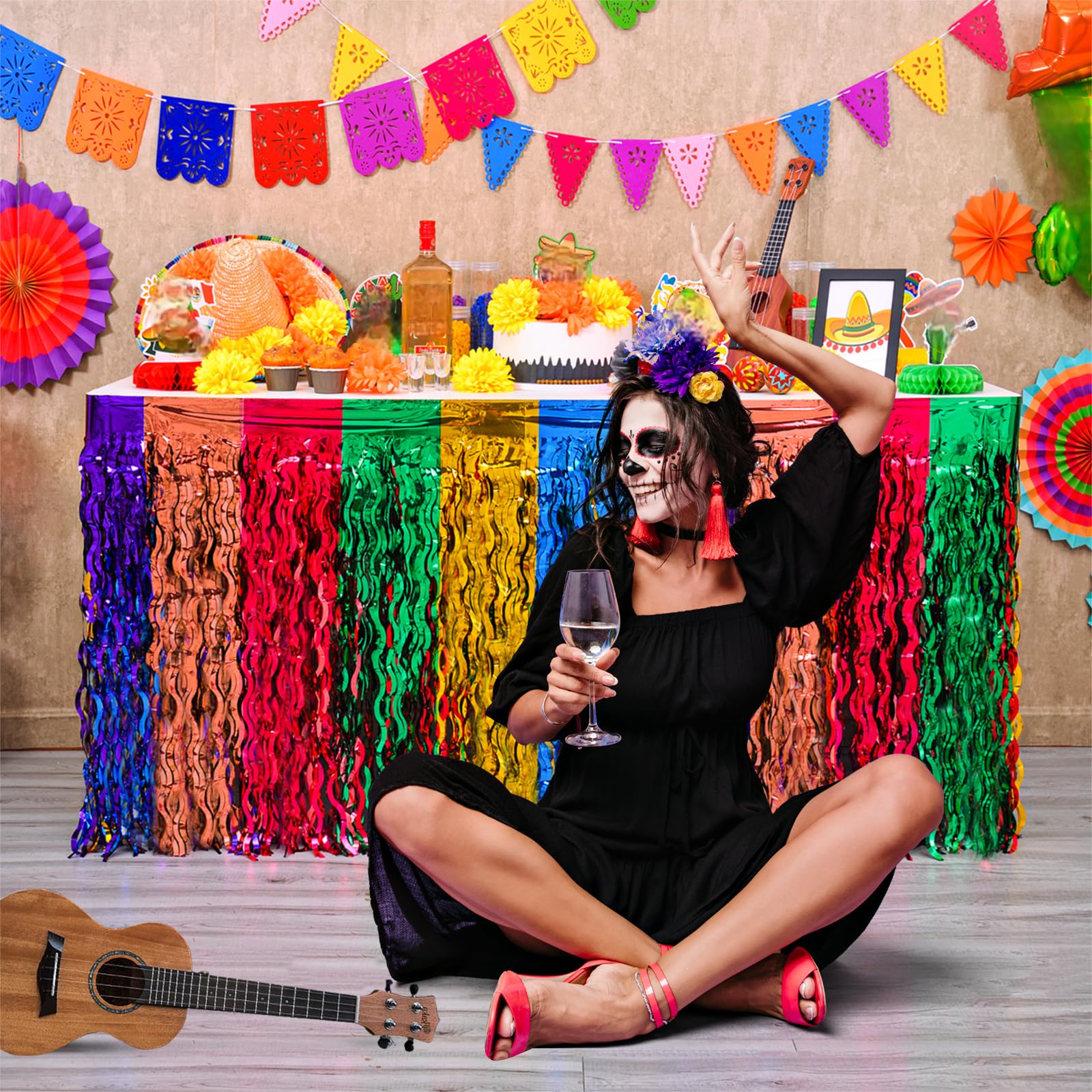 Mega-L Fiesta falda de mesa en onda naranja perfecta para fiestas y eventos.