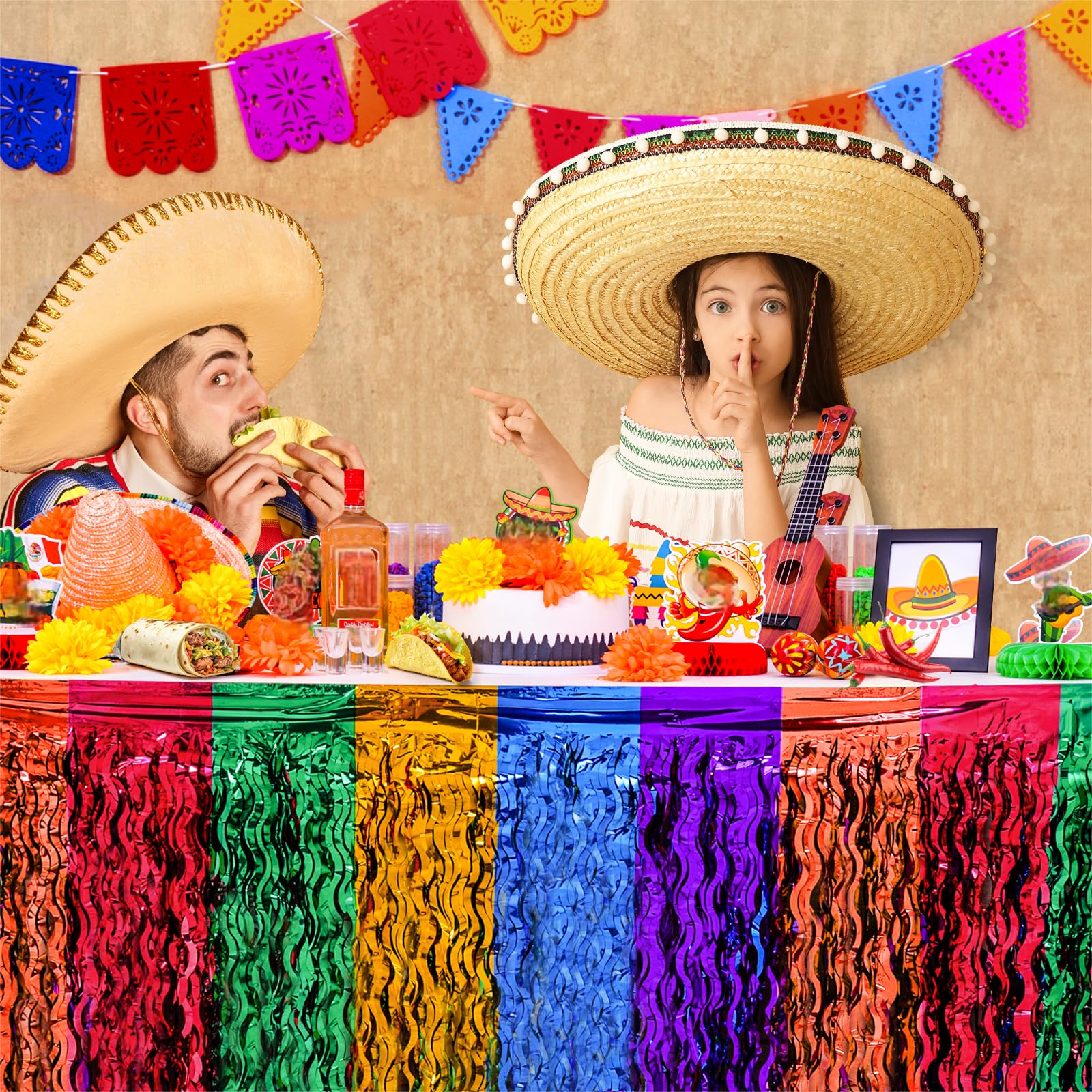 Mega-L Fiesta falda de mesa en onda verde ideal para decoraciones temáticas mexicanas.