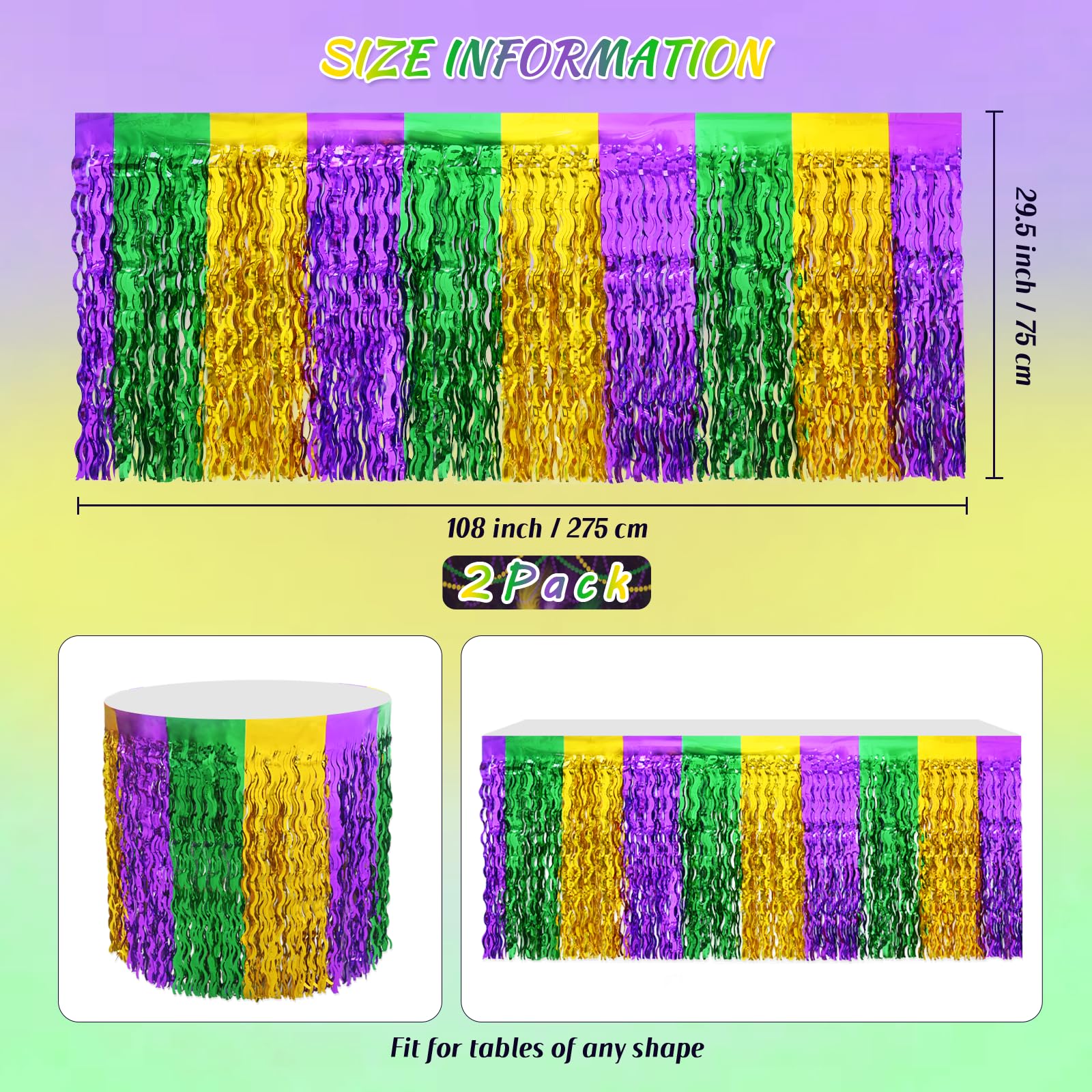Mega-L Mardi Gras cobertura amplia 106 x 29.5 pulgadas para mesas grandes