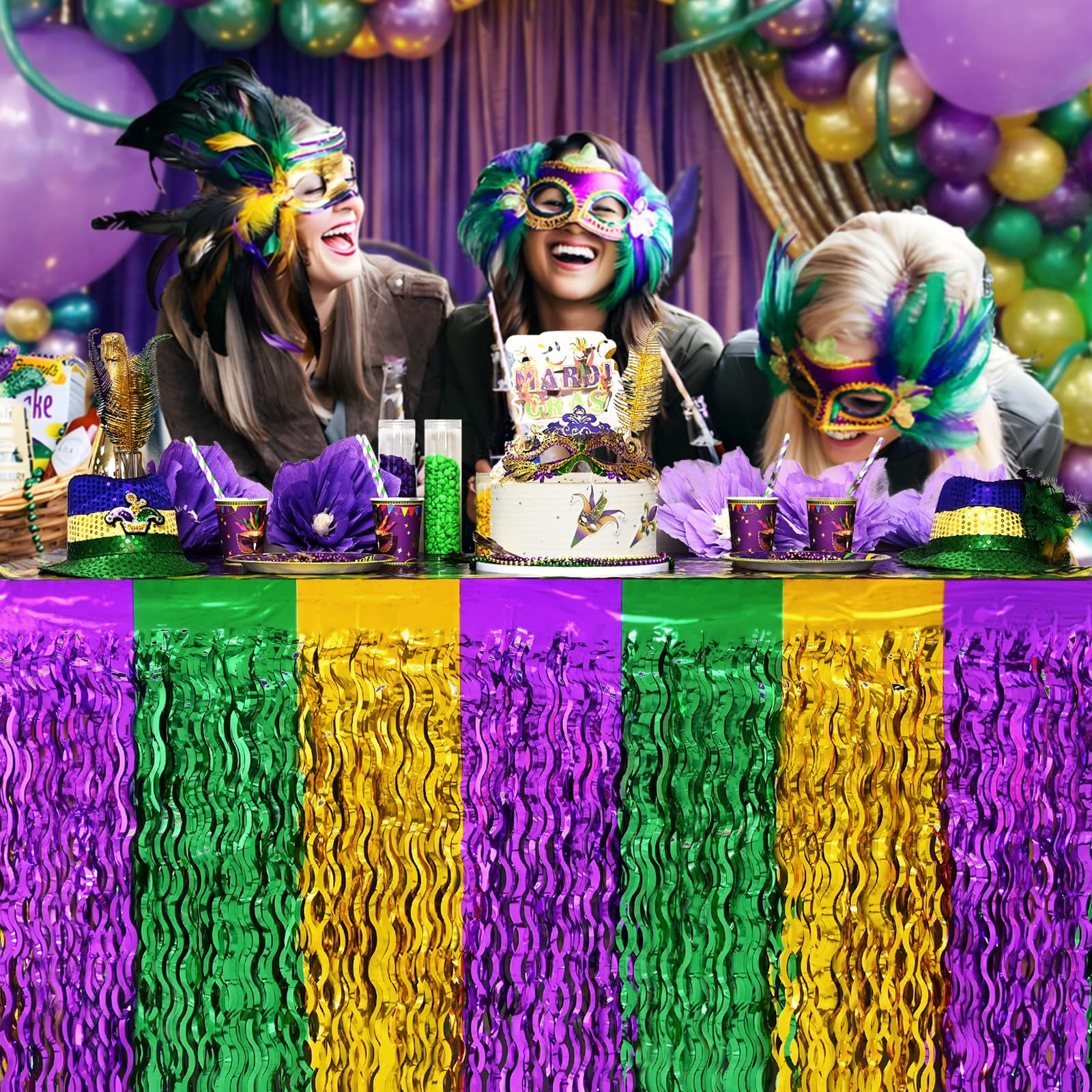Mega-L Mardi Gras franja metalica brillante para decoracion de mesa