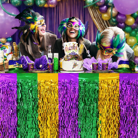 Mega-L Mardi Gras franja metalica brillante para decoracion de mesa