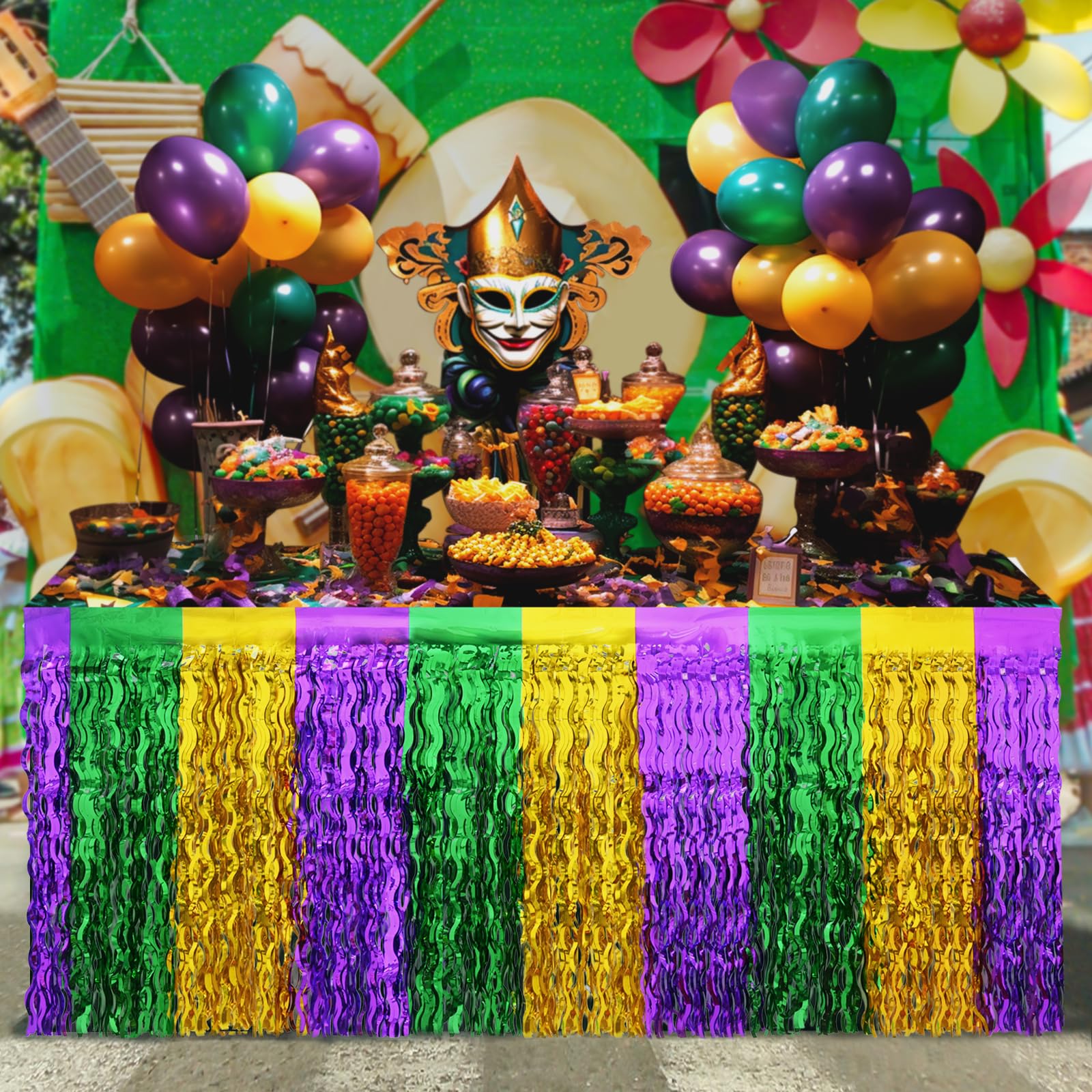 Mega-L Mardi Gras material ligero y duradero para decoracion festiva