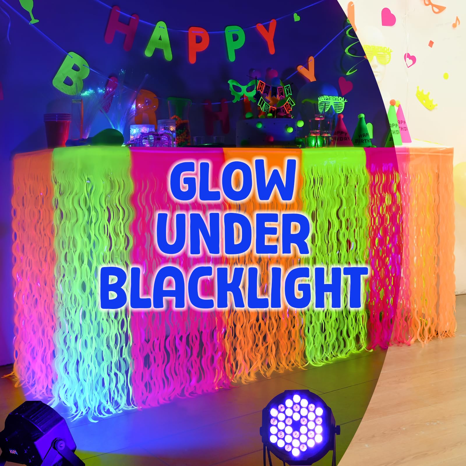 mega-loopolis Mega-L Glow faldas de mesa neón amarillo, iluminación llamativa