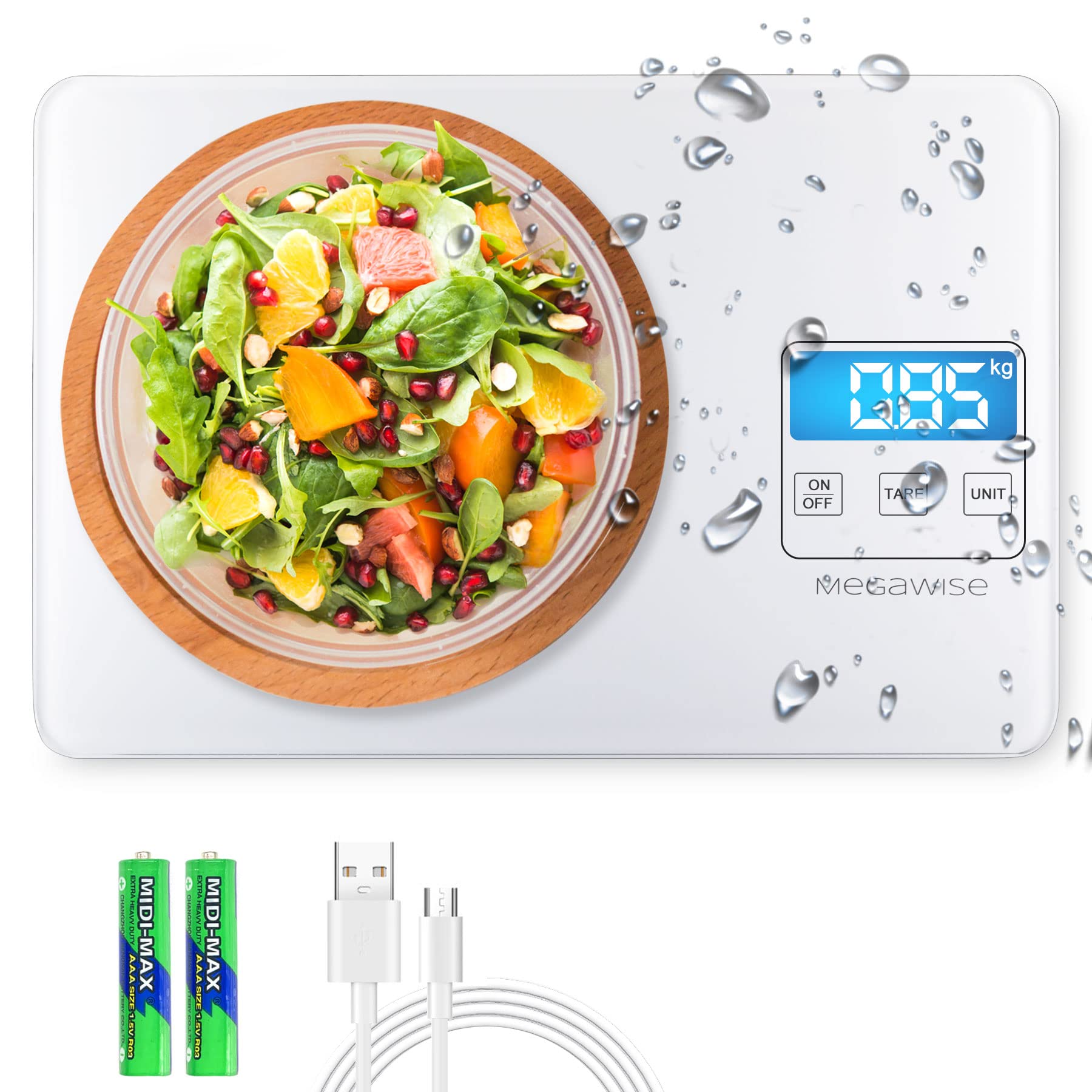 Megawise balanza cocina precisión 33 lb: lectura clara en pantalla.