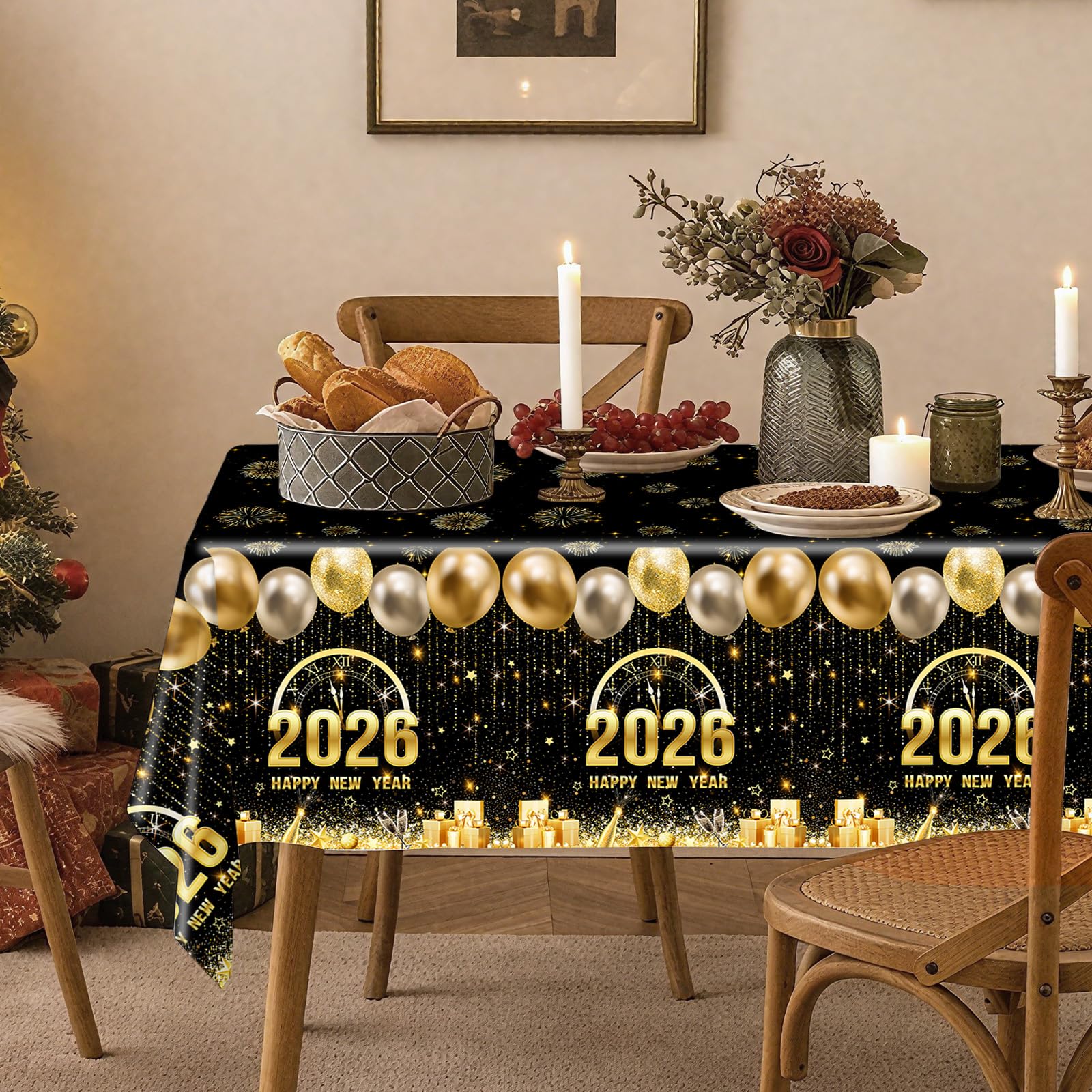 MEHOFOND mantel detalle globos y regalos, añade un toque festivo a la decoración.