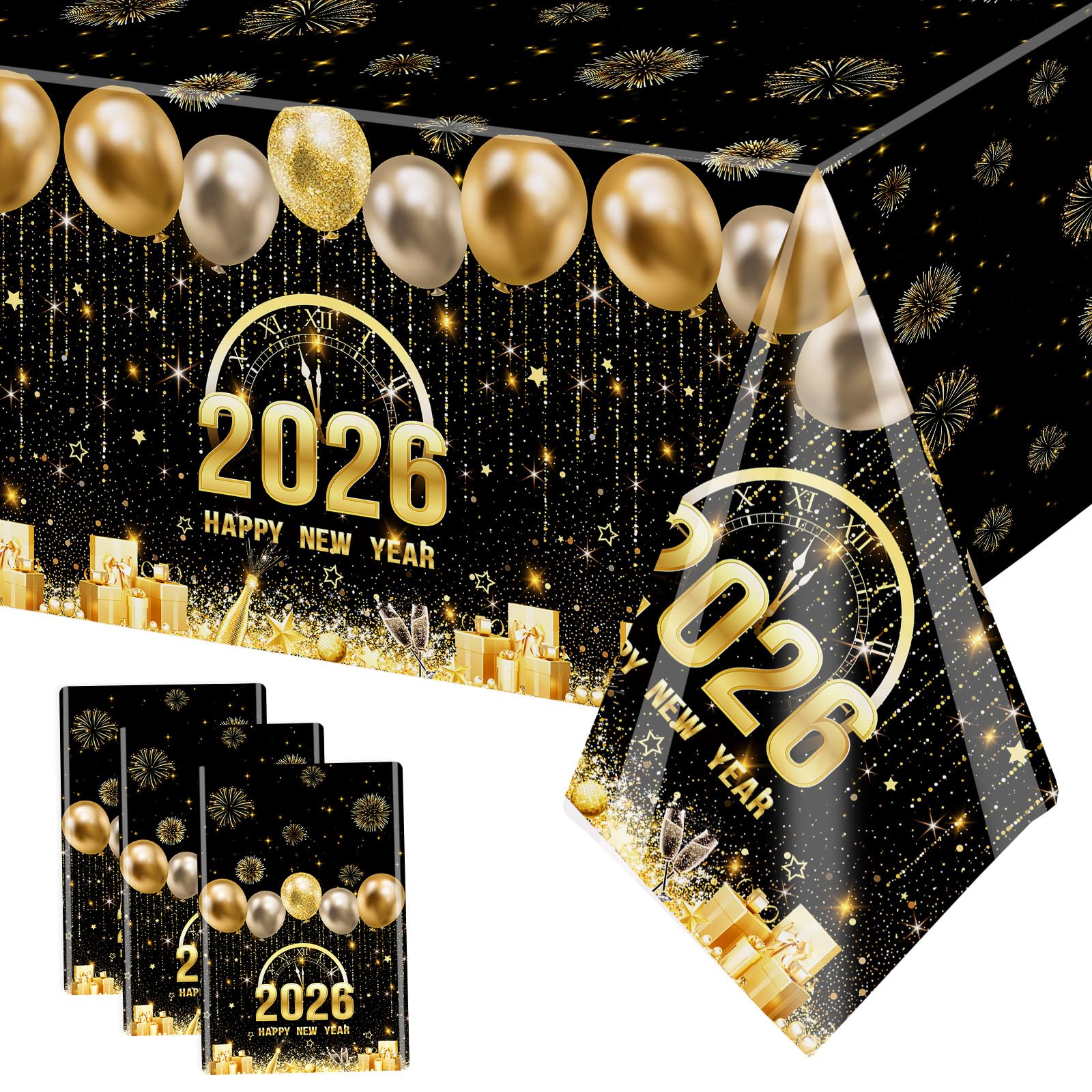 MEHOFOND manteles 2026 negro dorado para mesa 108x54, ideal para fiestas.
