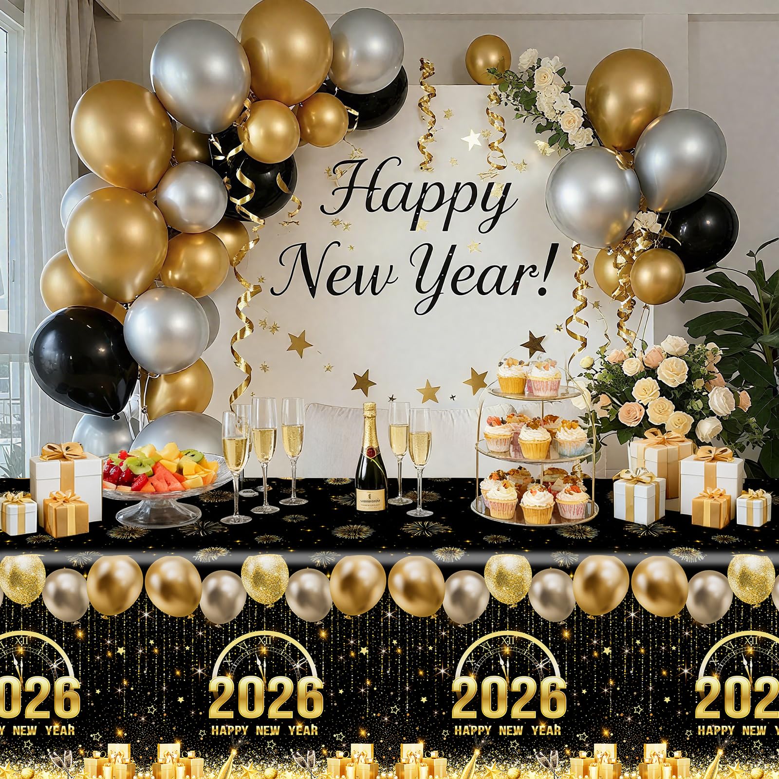 MEHOFOND mantel para noche de año nuevo, ambiente celebratorio en la mesa.