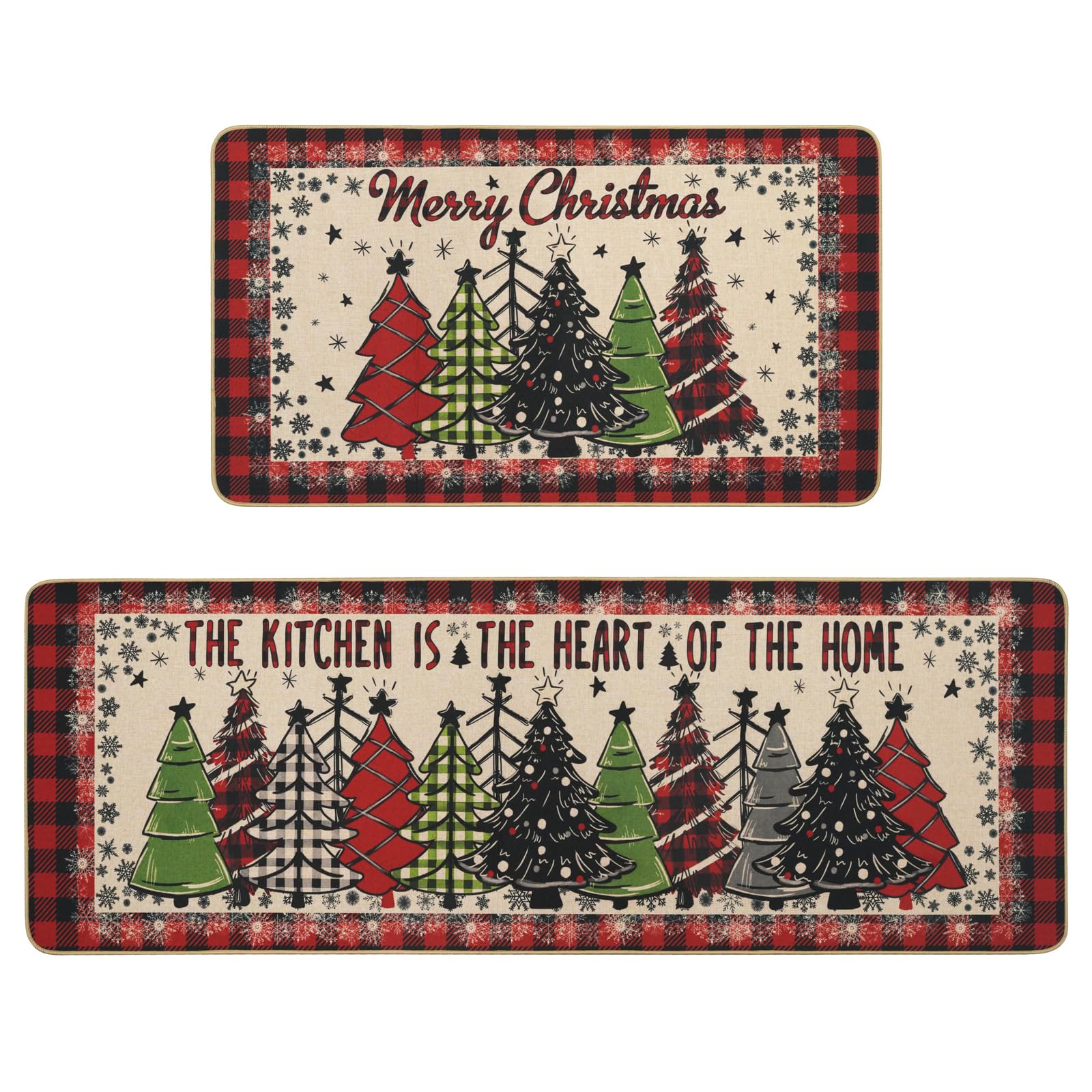MEHOFOND alfombra Navidad, patrón cuadros bufalo rojo para cocina, protege el piso.