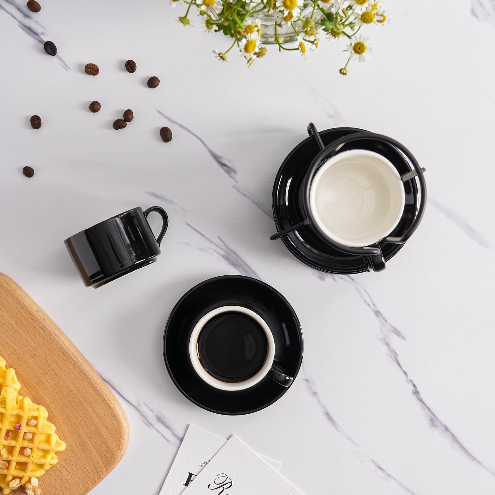 Meichu tazas espresso negro, diseño moderno y retención de calor para un café más lento