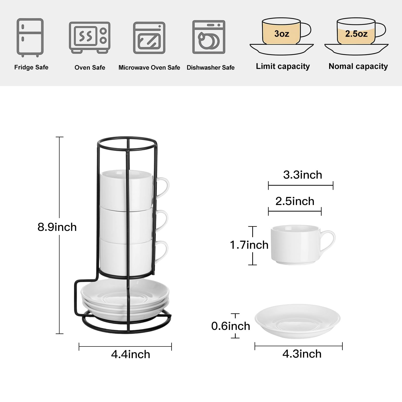 Meichu tazas espresso porcelana 2,5 onzas para espresso o capuchinos