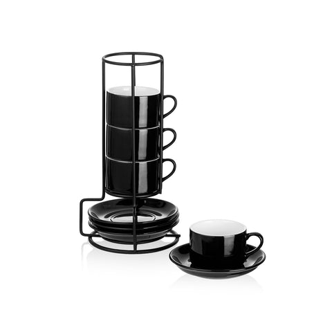 Meichu tazas espresso porcelana 2,5oz apilables, orden compacto y calor agradable para el ritual diario