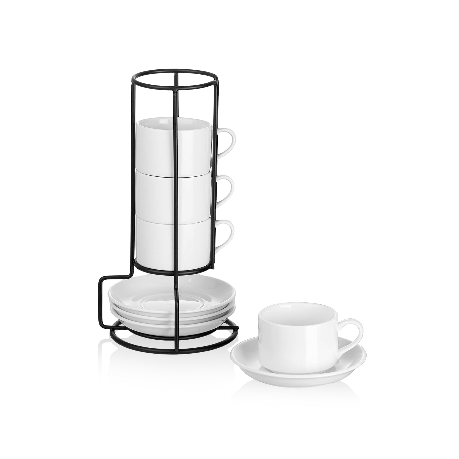 Meichu tazas espresso porcelana apilables con platillos, ahorro de espacio