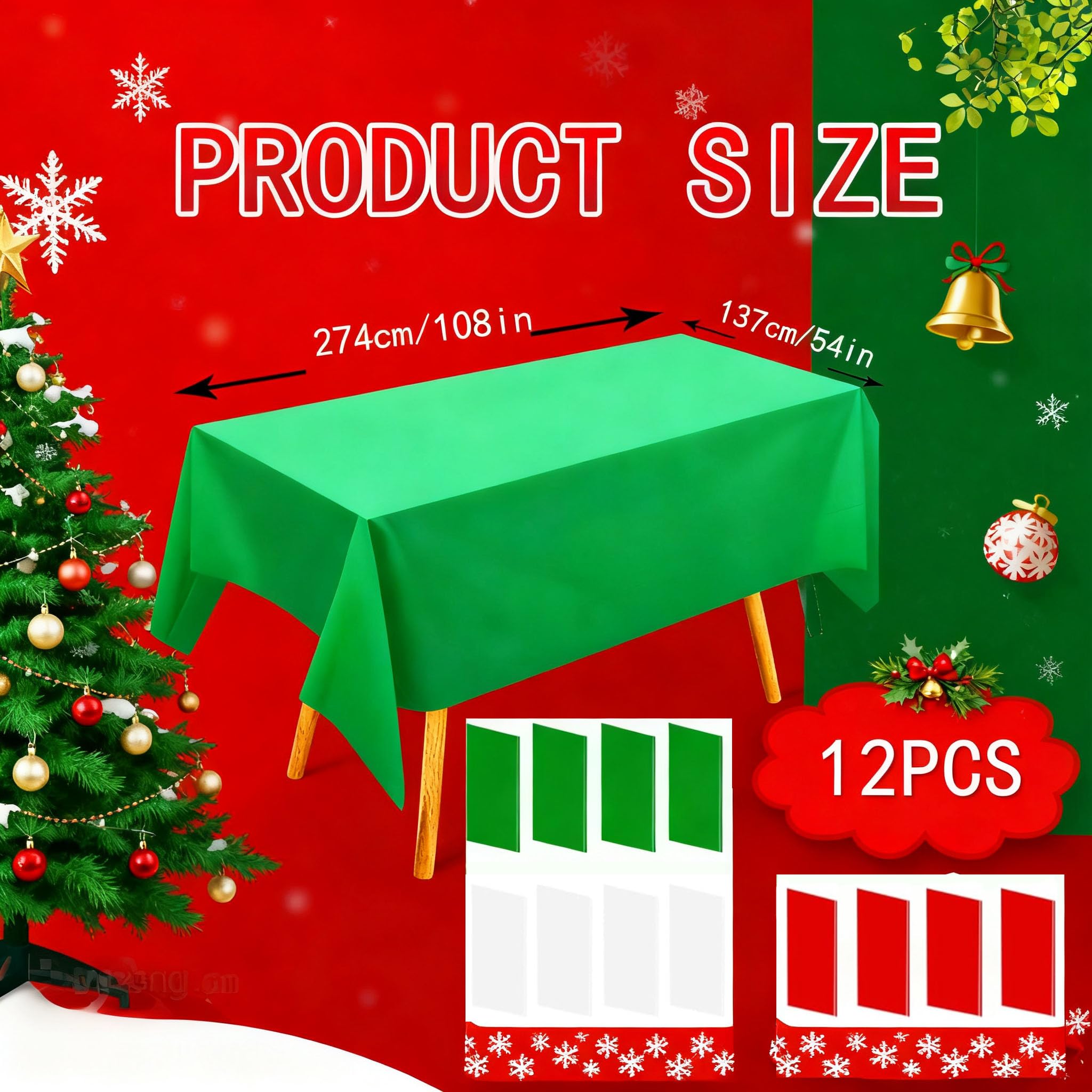 MEILINJIAN mantel plástico navidad verde, perfecto como fondo decorativo y protección rápida.