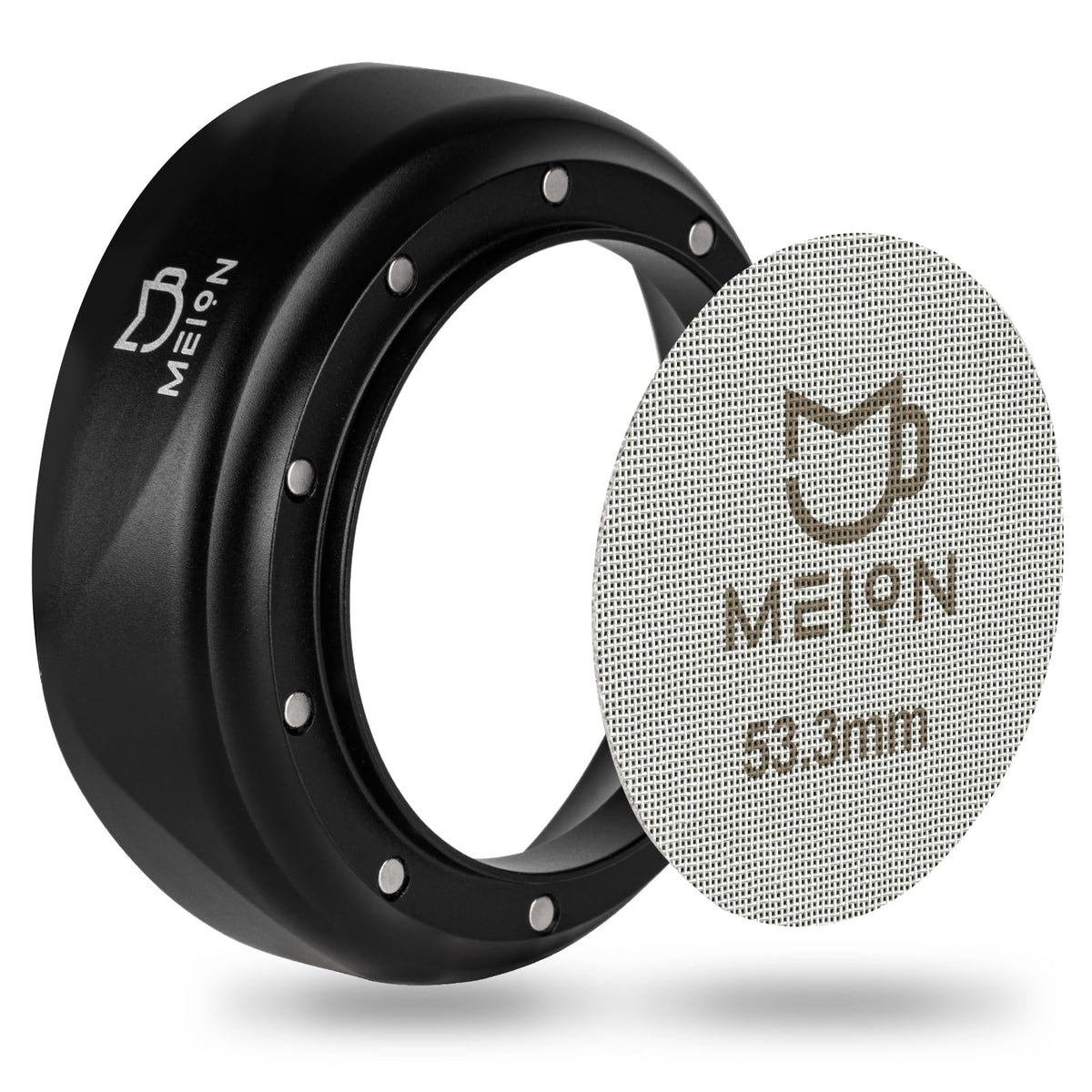 Meion embudo dosificador 54mm en acción para dosis de espresso consistente