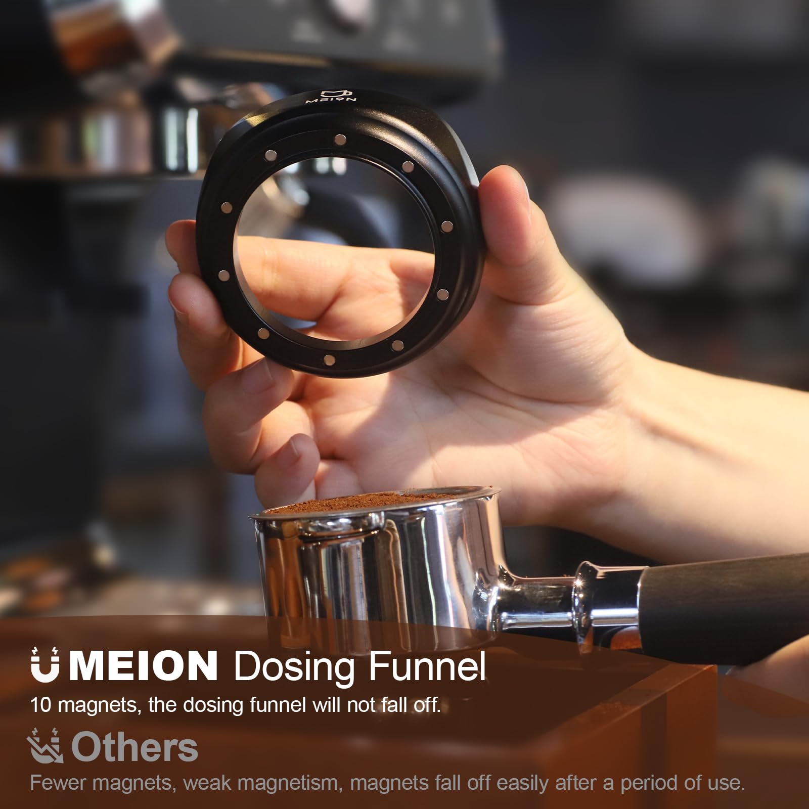 Meion embudo dosificador magnético 54mm se adhiere al porta-filtro para uso seguro