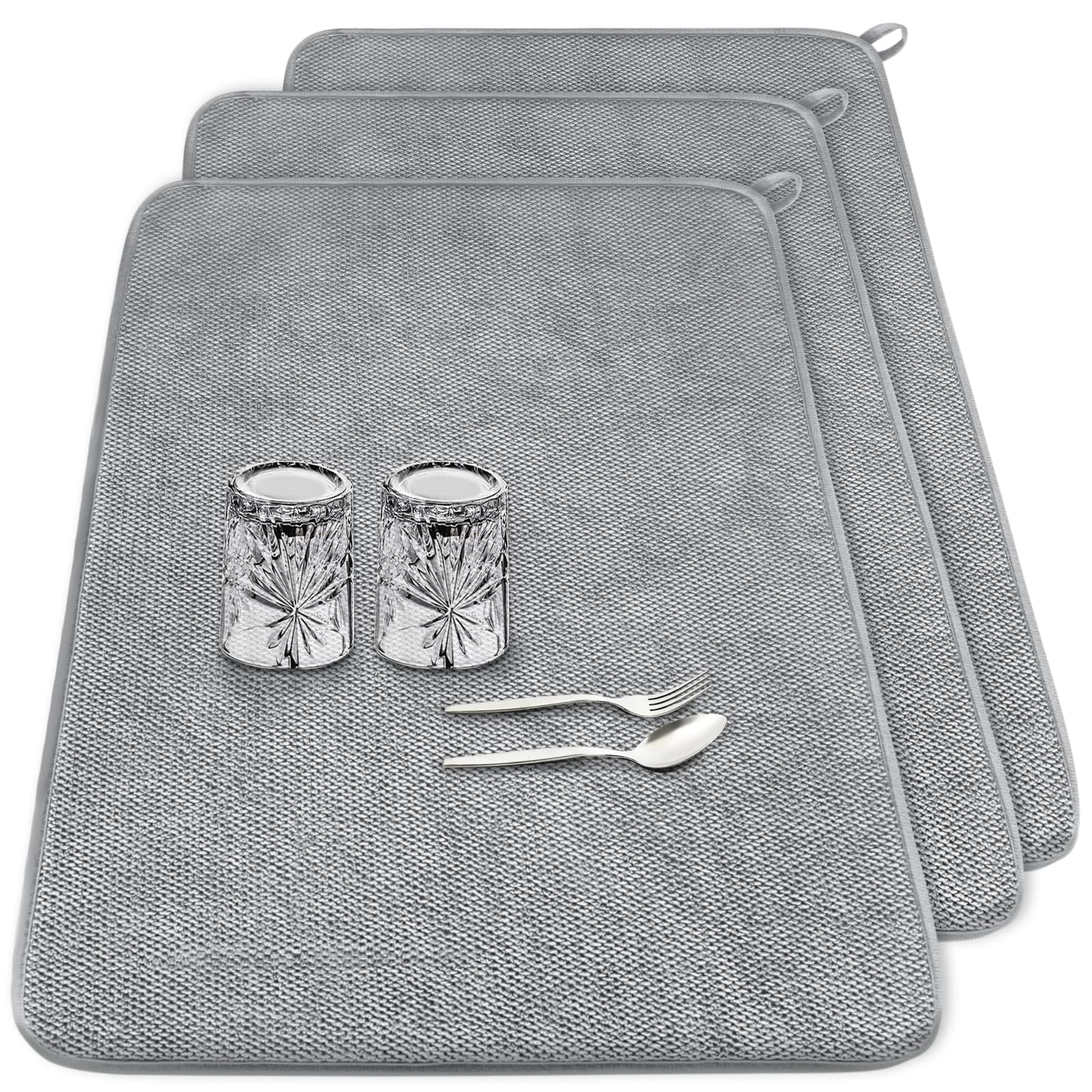 Meirrnyyu set de 3 alfombras de secado para platos en gris, práctico diario.