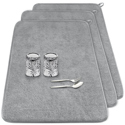 Meirrnyyu set de 3 alfombras de secado para platos en gris, práctico diario.