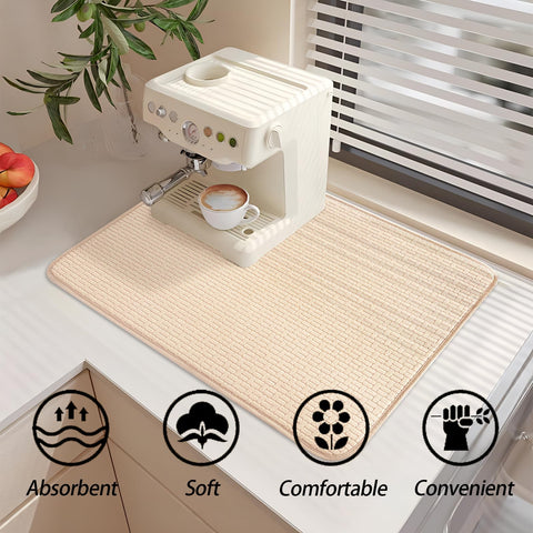 Meirrnyyu tapete absorbente beige para secado de vajilla en encimera.