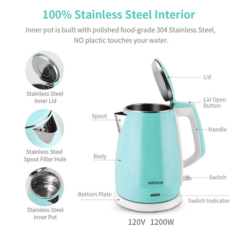 MEISON tetera eléctrica, interior acero inoxidable para beber con confianza.