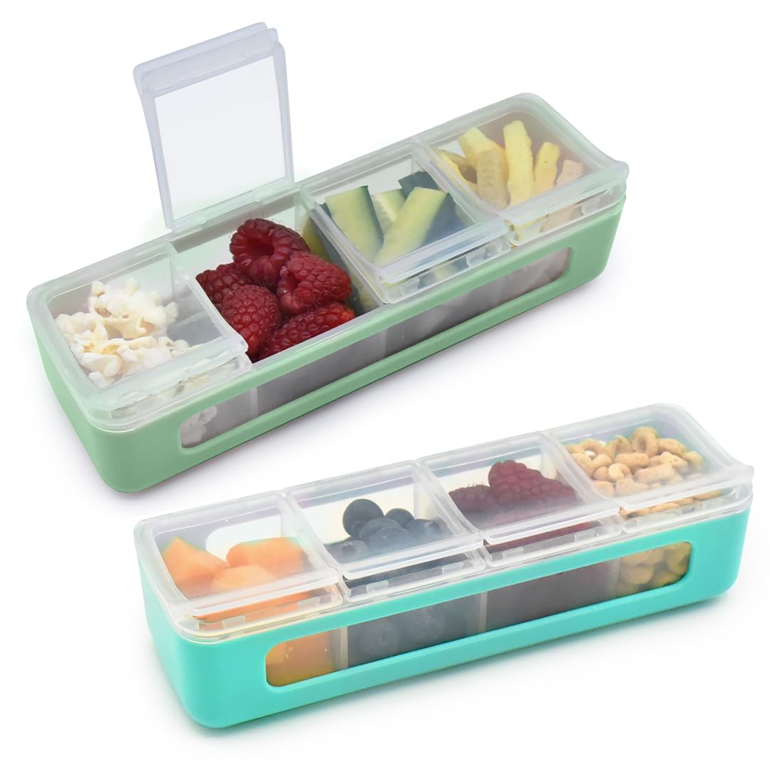 melii Snackle Box con cuatro compartimentos y tapas para meriendas variadas