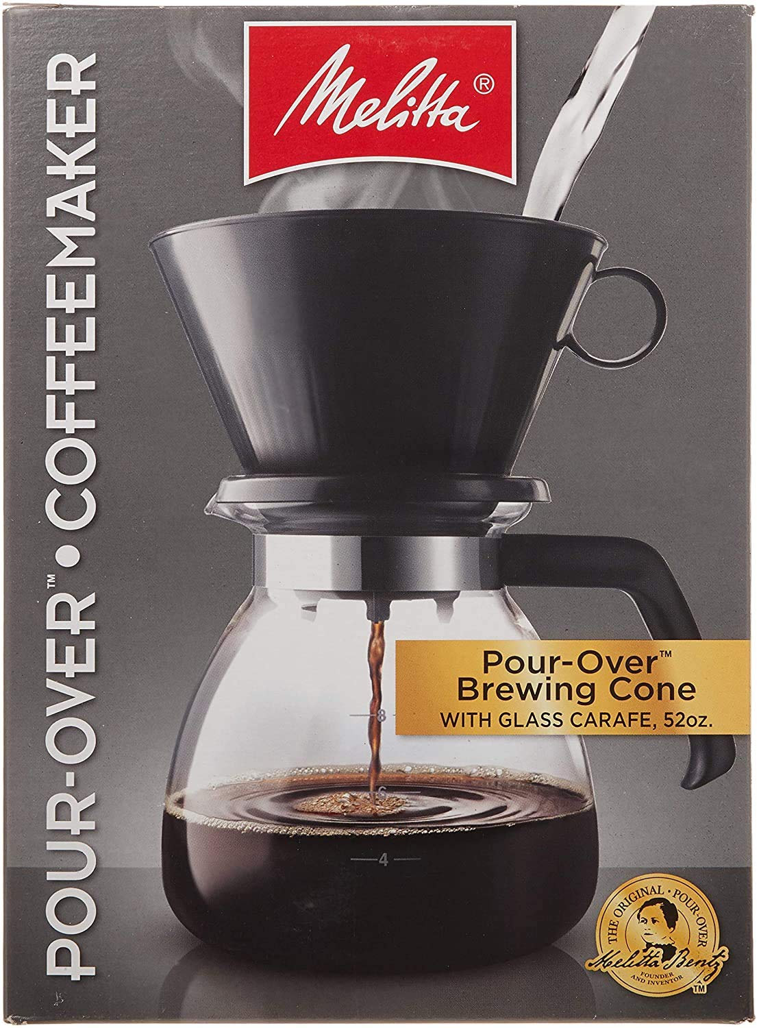 Melitta 52oz cafetera por vertido con jarra de cristal para café de calidad en casa