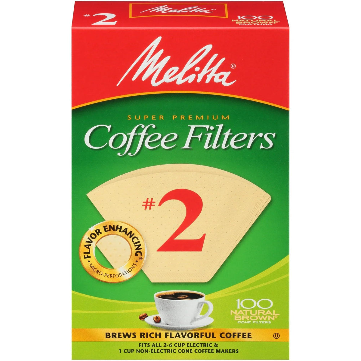 Melitta 622752 filtros cono natural para 2-6 tazas, filtrado limpio y sin desbordes