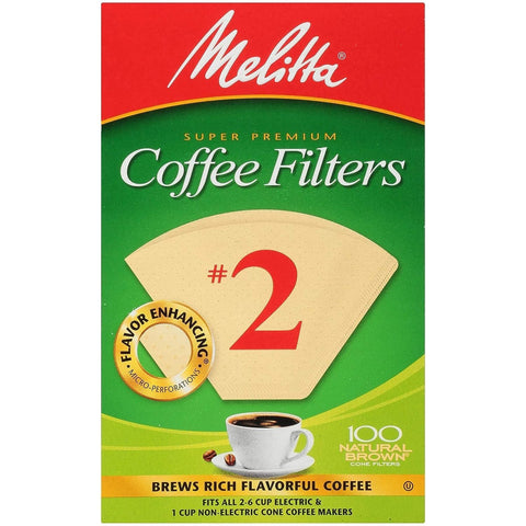 Melitta filtro cono #2 marron natural, 100 un, para preparación rápida de café.