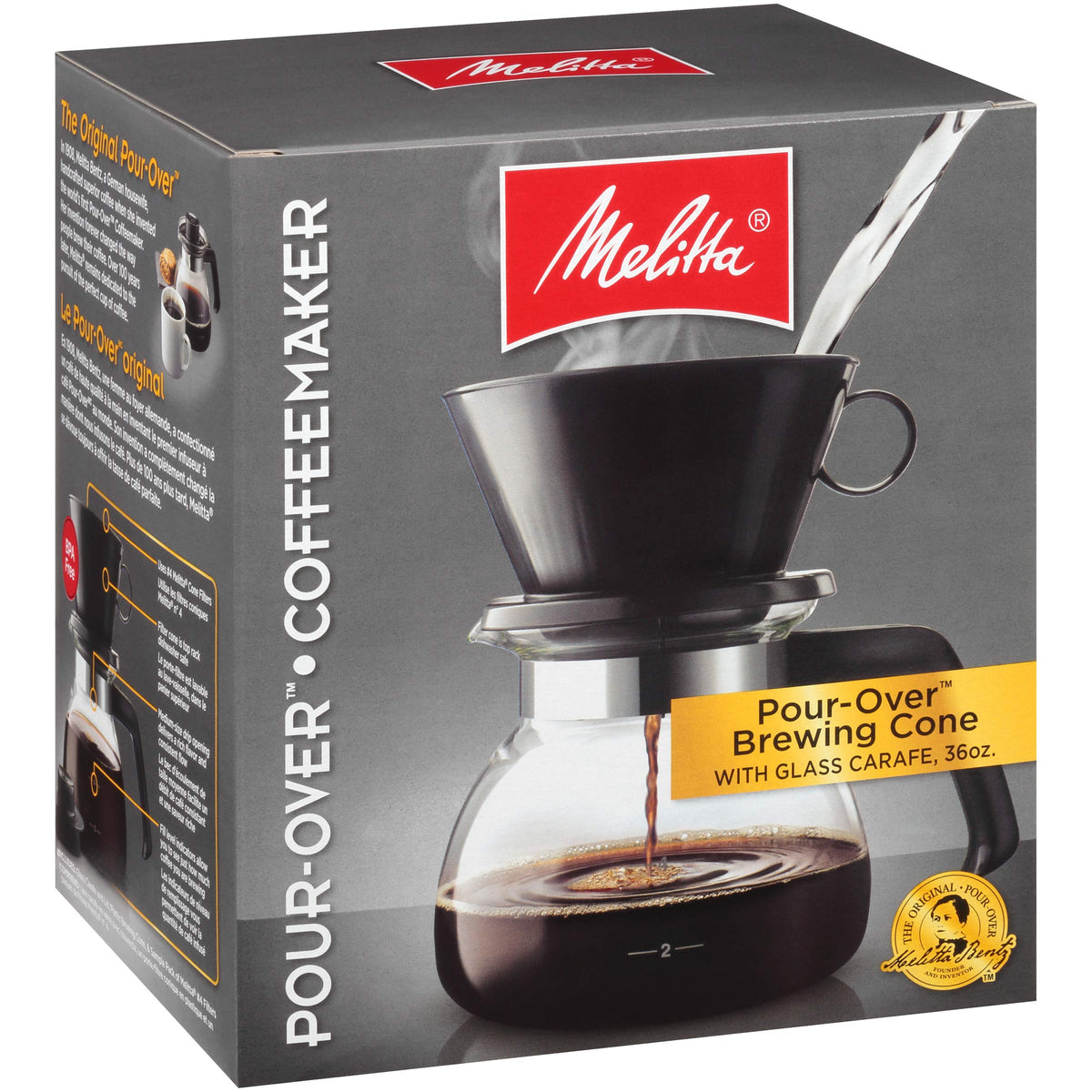 Melitta cono de goteo para un vertido controlado y café más claro.
