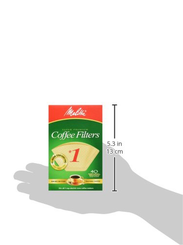 Empaque de Melitta 40 filtros en pack 5 para uso diario y sostenibilidad.