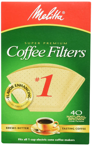 Melitta filtro cono natural marrón tamaño 1 para café limpio y suave.