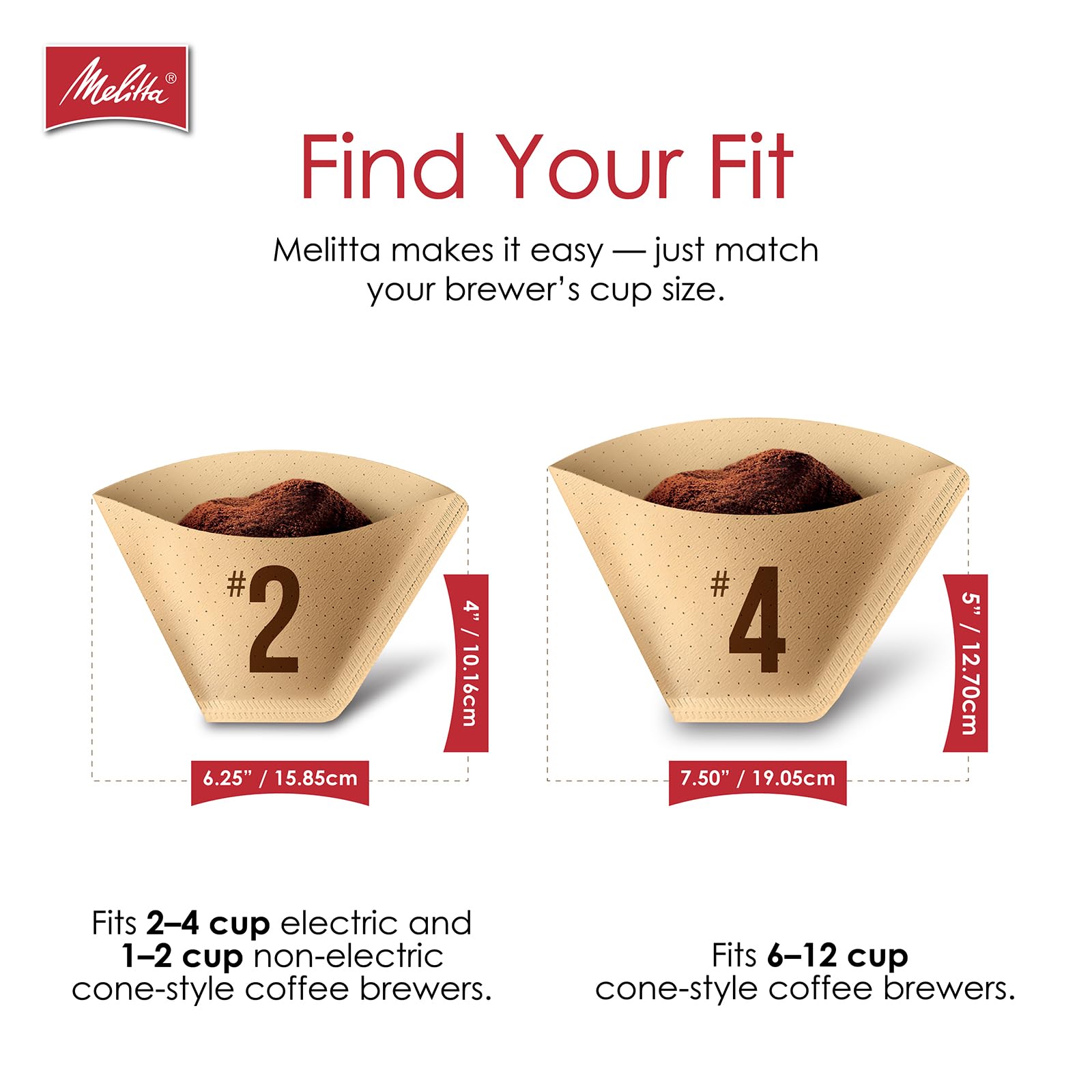 Melitta filtro cono natural marrón en empaque reciclado para un consumo sostenible.