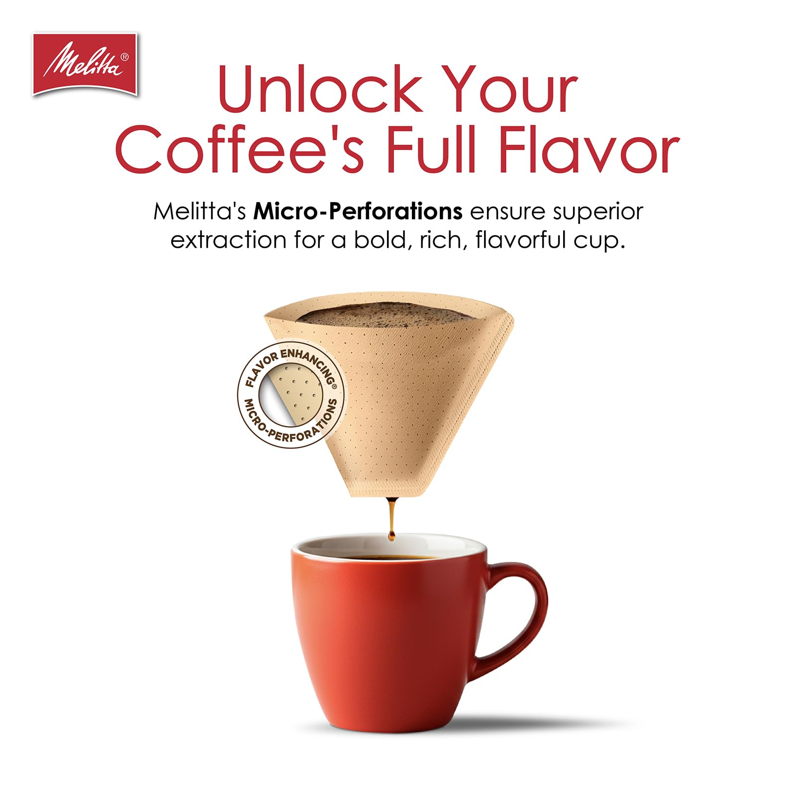 Melitta filtro cono natural marrón hecho en EE. UU. con calidad garantizada.