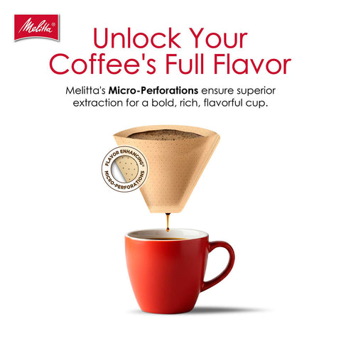 Melitta filtro cono natural marrón hecho en EE. UU. con calidad garantizada.