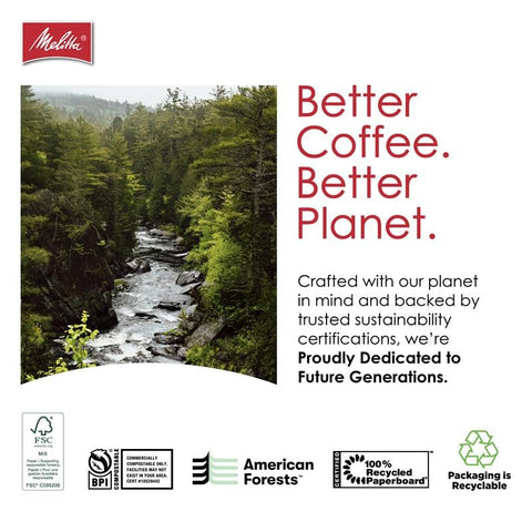 Melitta filtro cono marrón de papel sin cloro para una taza más limpia.