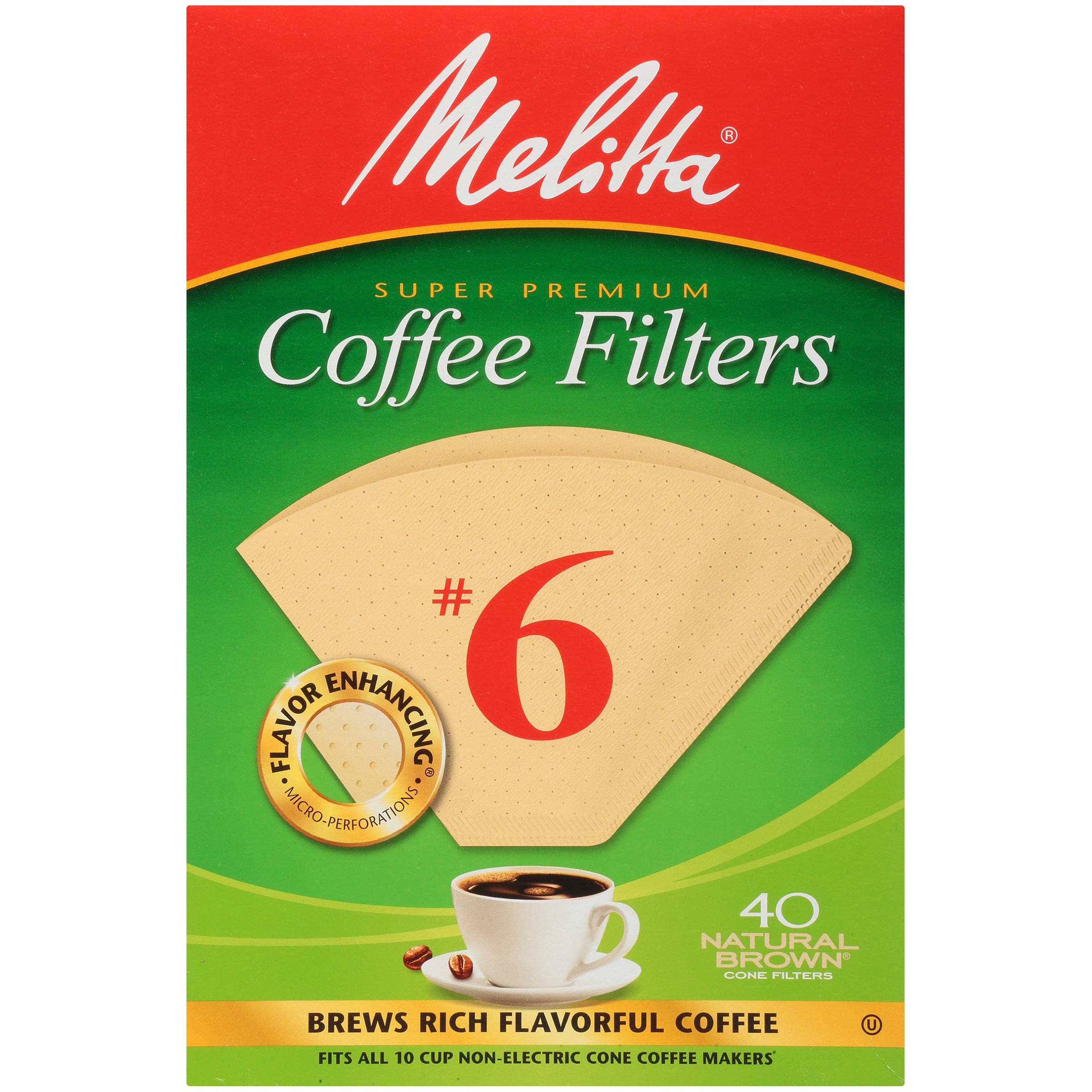 Filtros Melitta cono seis natural marrón, 40 unidades, extracción estable para café.