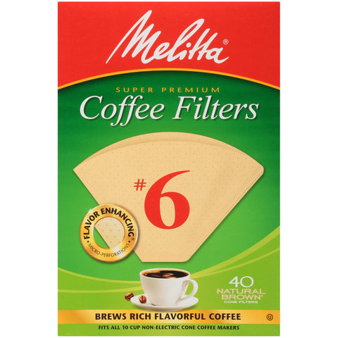 Filtros Melitta cono seis natural marrón, 40 unidades, extracción estable para café.