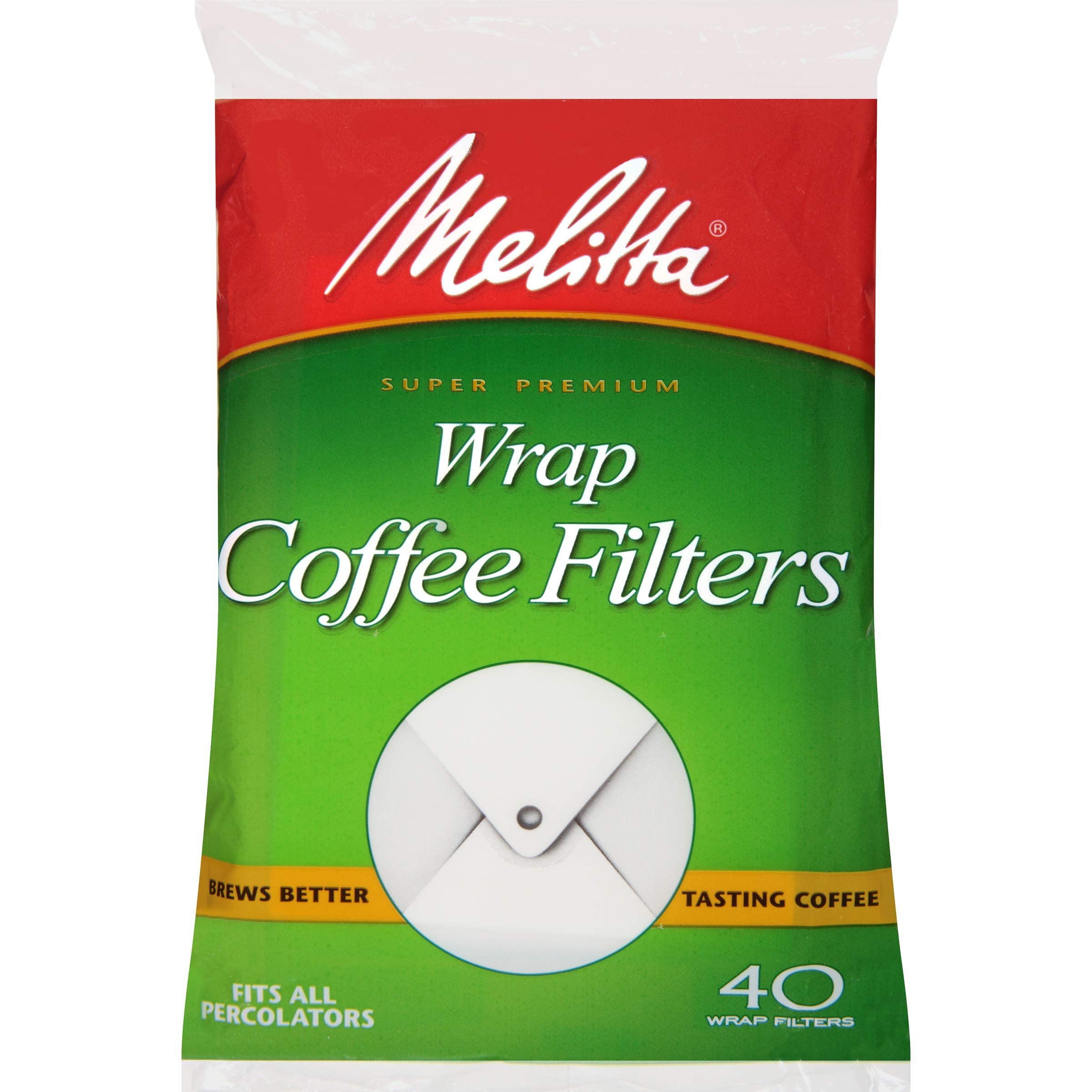 Melitta filtros para percoladora con envoltura blanca, 40 piezas, filtración limpia.