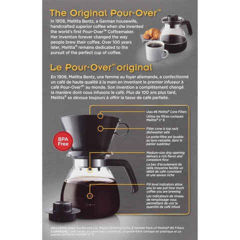 Melitta jarra de cristal para café, visual elegante y recogida de calor durante la preparación