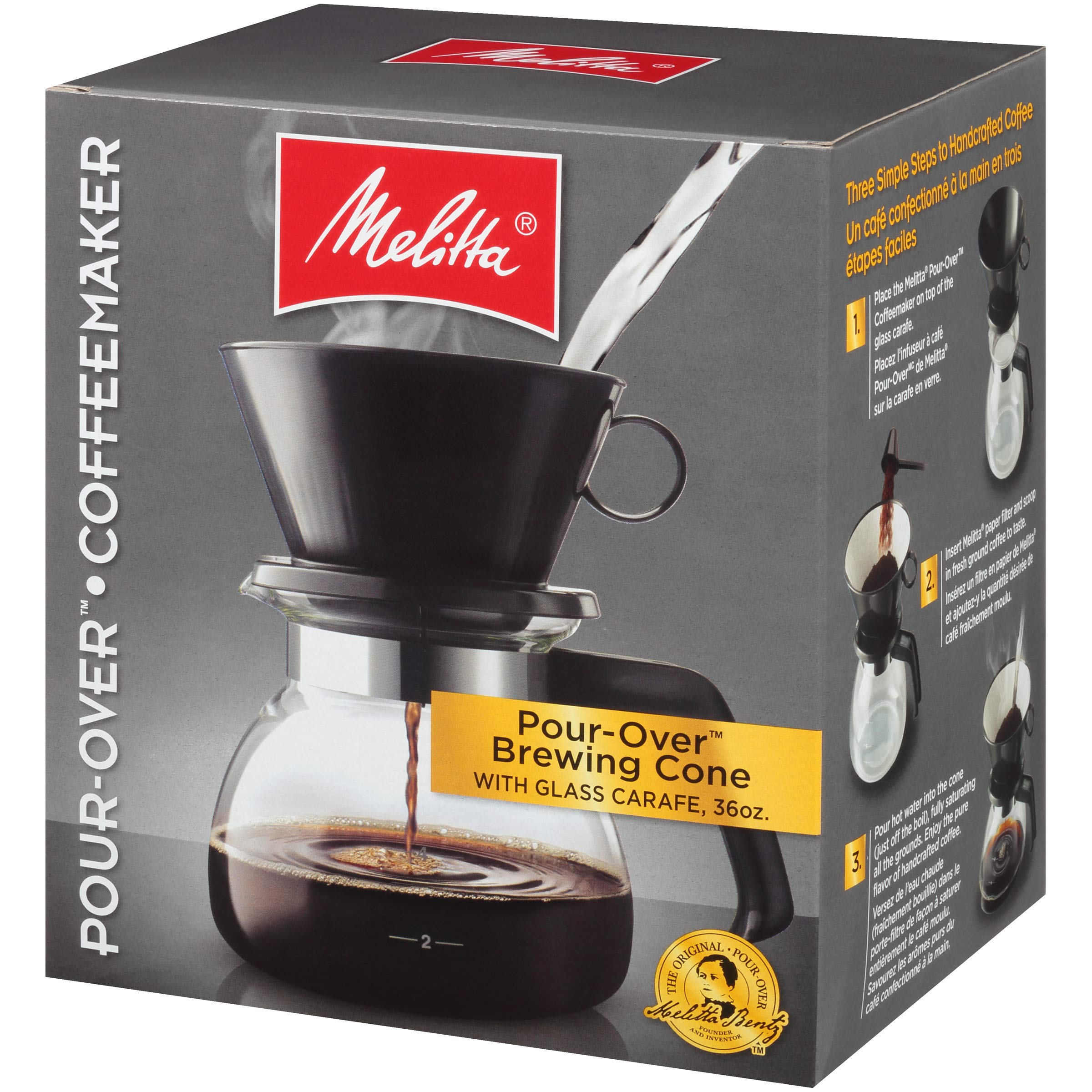 Melitta tapa y diseño elegante para verter sin derrames.