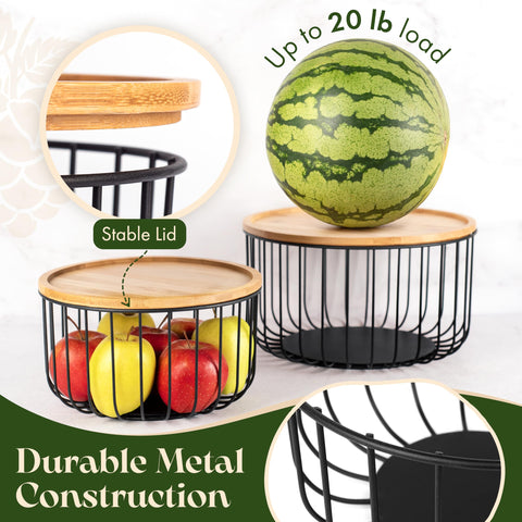 Melka Home: cestas negras de diseño moderno para encimera, organizan alimentos con estilo.